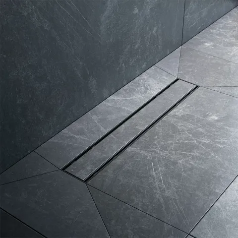 Трап для душа линейный, универсальный затвор Tile, 50 см AM.PM PrimeFlow, чёрный, матовое стекло