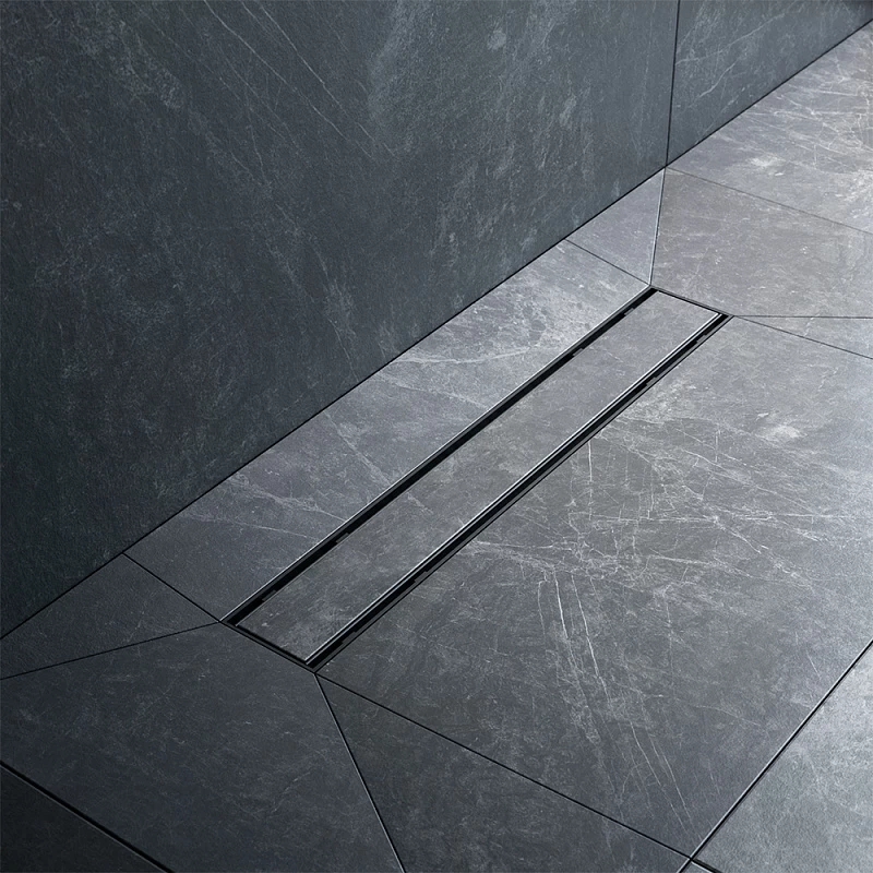 Трап для душа линейный, универсальный затвор Tile, 50 см AM.PM PrimeFlow, чёрный, матовое стекло