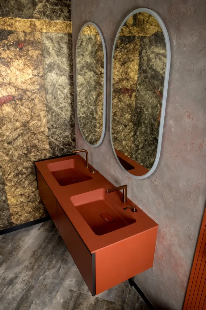 Раковина-моноблок ArmadiArt QUATRO 140 TERRACOTTA (двойная) 1410*520*157 акрил