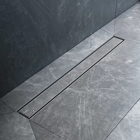 Трап для душа линейный, универсальный затвор Tile, 80 см AM.PM MasterFlow, чёрный, матовое стекло