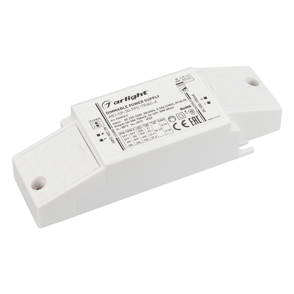 Блок питания Arlight ARJ-SP-30-PFC-TRIAC-INS (30W, 26-42V, 0.5-0.7A)