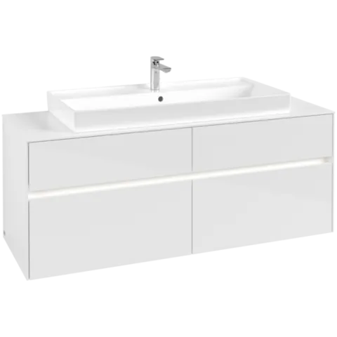 Тумба под раковину Villeroy & Boch Collaro, с подсветкой, 4 выдвижных ящика, 1400 x 548 x 500 мм, Glossy White