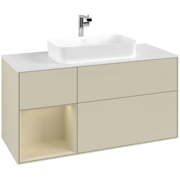 Тумба под раковину Villeroy & Boch Finion, с подсветкой, 3 выдвижных ящика, 1200 x 603 x 501 мм, Silk Grey Matt Lacquer