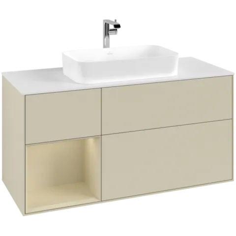 Тумба под раковину Villeroy & Boch Finion, с подсветкой, 3 выдвижных ящика, 1200 x 603 x 501 мм, Silk Grey Matt Lacquer
