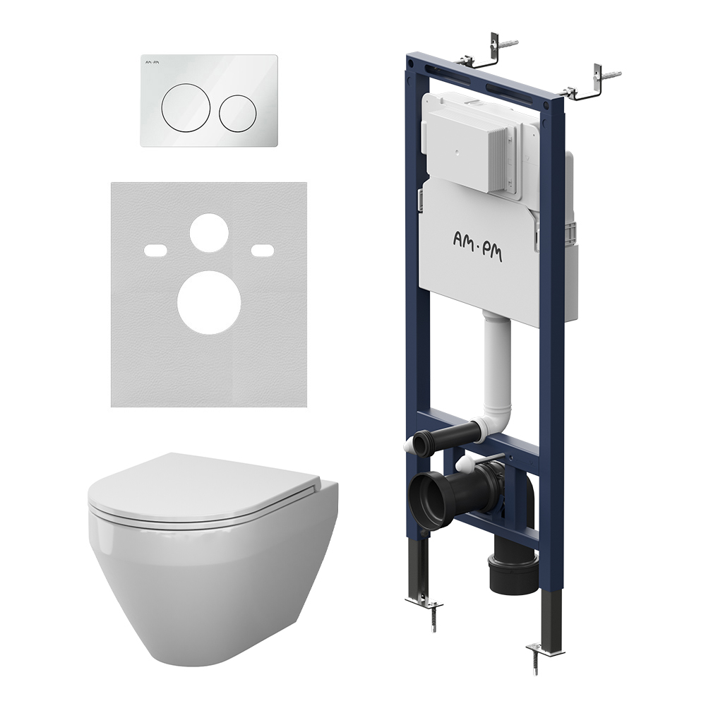 Инсталляция AM.PM MasterFit с подвесным унитазом Aquaspin и клавишей Spirit V2.0 IS130101.701900, белый