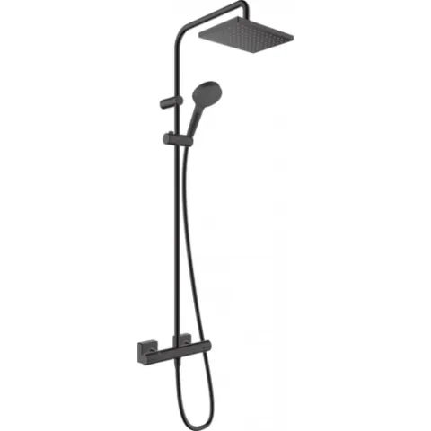 Душевая система Showerpipe 230 1jet с термостатом, EcoSmart Hansgrohe Vernis Shape, чёрный матовый