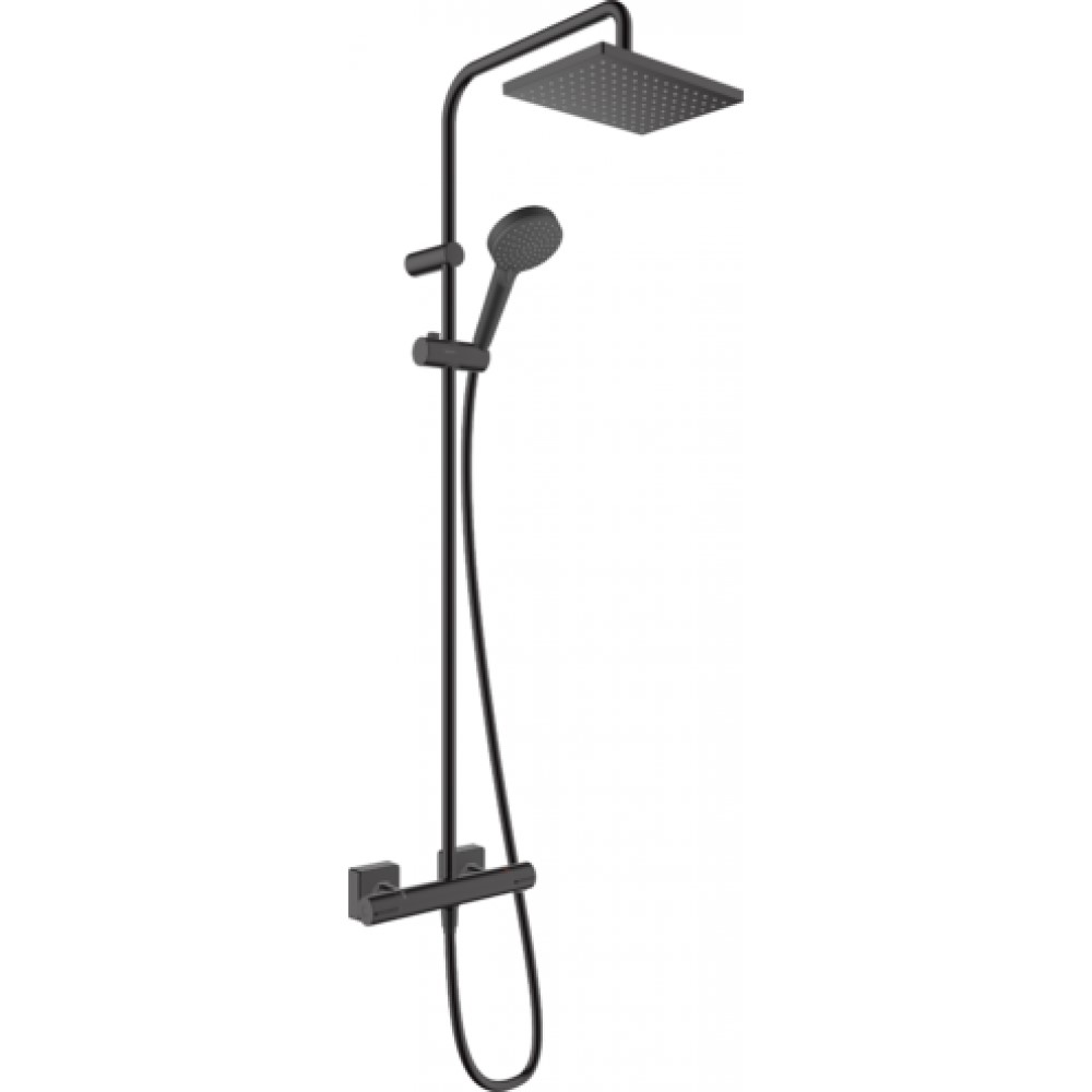 Душевая система Showerpipe 230 1jet с термостатом, EcoSmart Hansgrohe Vernis Shape, чёрный матовый